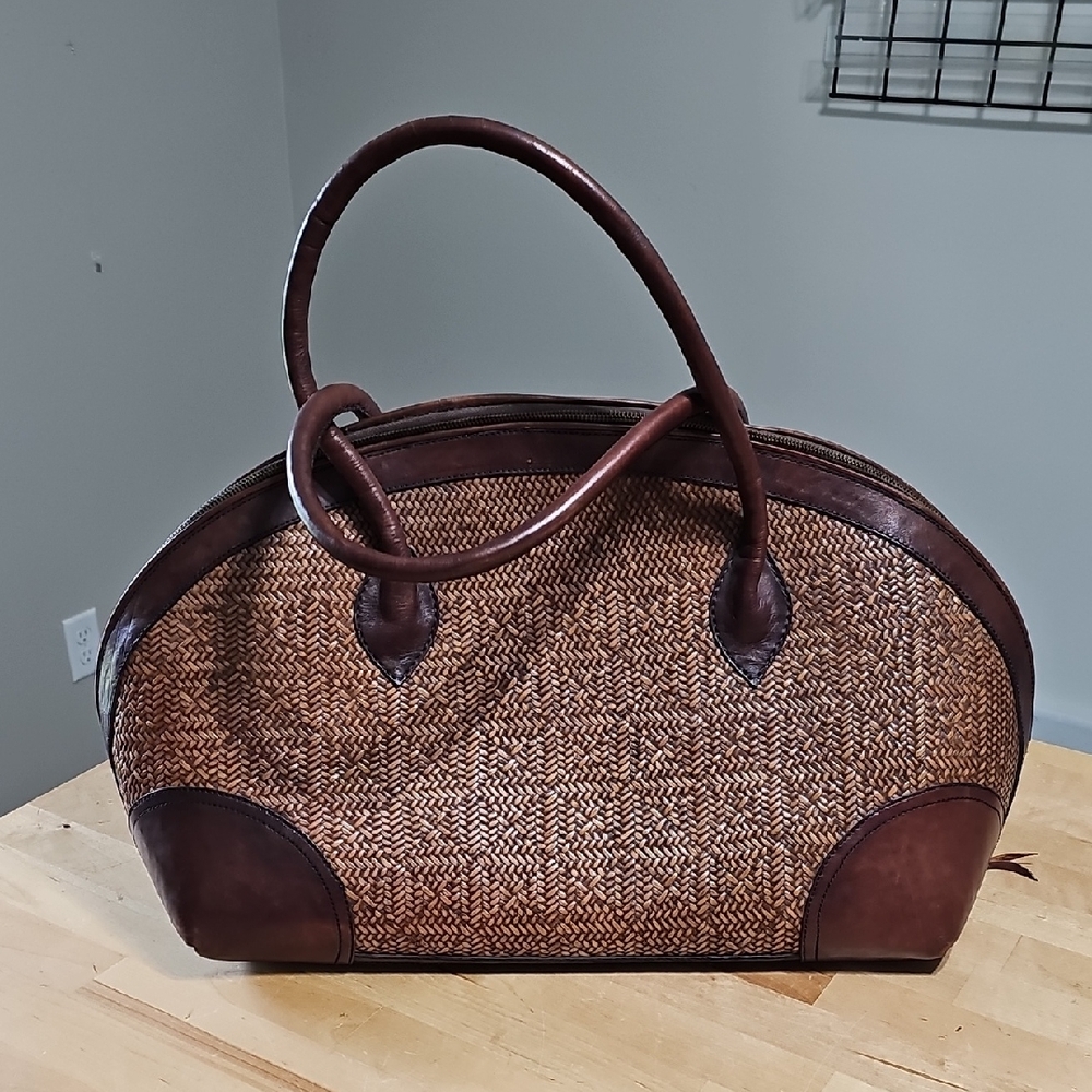 👜 Vintage Elliot Lucca Large Woven Leather Satchel Bag Boho